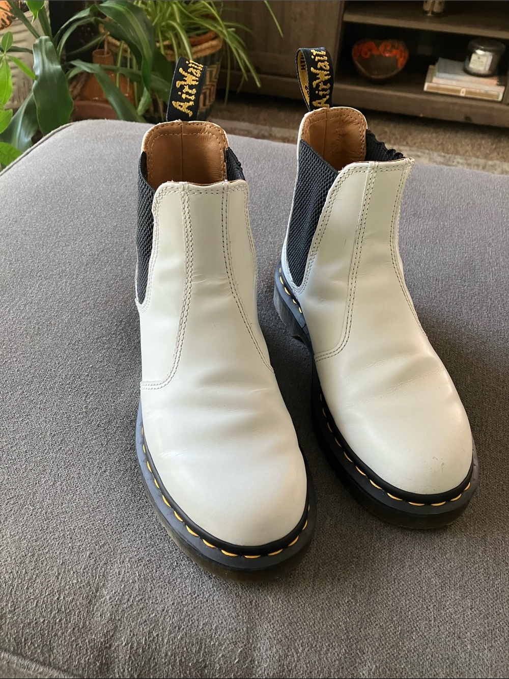 Dr. Martens White Chelsea Boots with Black Elastic Panels